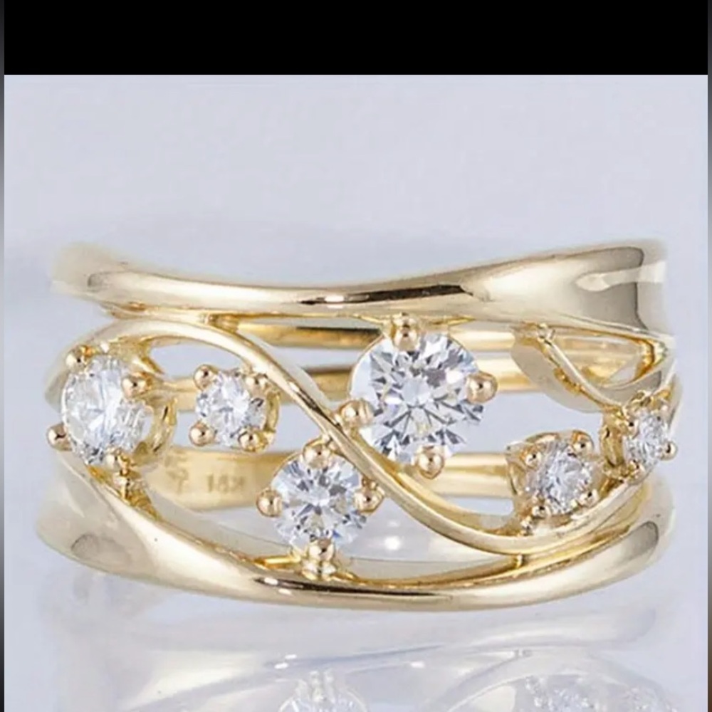 Elegant Gold Band Ring with Clear Stones - Women's Jewelry